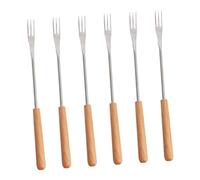 DOITOOL 6 pièces Fourchettes Fondue Inox avec Manche Bois Isolant Accessoires Barbecue et Pique- Fourchettes Grillade pour Fruits et Desserts