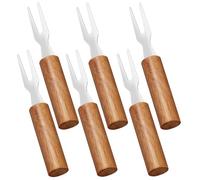 DOITOOL 6pcs Fourches à Maïs en Acier Inoxydable et Bois, Petite Fourche à Maïs Réutilisable, Portable et Facile à Nettoyer pour Barbecue et Sorties en Plein Air