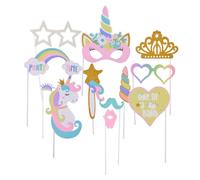 DOITOOL Accessoires Photo Licorne 12 Pièces en Papier Coloré Décorations Photobooth Fête Thème Licorne Accessoires Photo de Fête Style Aléatoire Anniversaire Amusante