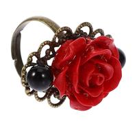 DOITOOL Bague pour Fille Style Rétro en Métal Agate Noire Rouge, Bague Décorative Élégante de Fleur pour Décoration Quotidienne et Accessoires Selfie