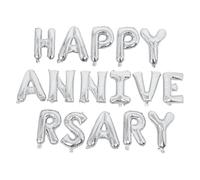 DOITOOL Ballons Lettres Happy Anniversary Argent Ensemble Décoratif Film Aluminium pour Fête Mariage Anniversaire Ballons Décoration Mur Salon Chambre Extérieur