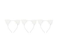DOITOOL Bandeau Oreilles de Chat en Dentelle Blanc pour Cheveux Femme, Accessoire Décoratif en Tissu, Lot de 3 pour Fête Nouvel An ou Cosplay