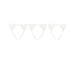 DOITOOL Bandeau Oreilles de Chat en Dentelle Blanc pour Cheveux Femme, Accessoire Décoratif en Tissu, Lot de 3 pour Fête Nouvel An ou Cosplay