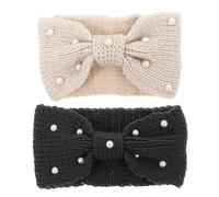 DOITOOL Bandeaux Tricotés et Rétention de Chaleur Effet Décoratif Élégant en Laine Nœud Papillon et Perles, Lot de 2 pour Femmes pour L'hiver