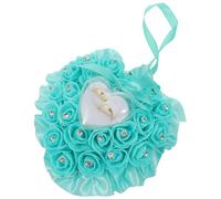 DOITOOL Boîte à Bagues Forme de Cœur Bleue avec Coussin Rose Porte-alliances Emplacements pour Cérémonie Organisateur Bijoux Mariage et Fiançailles Rangement Sécuritaire pour Bagues