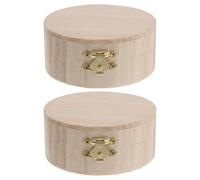 DOITOOL Boîte à Bijoux en Bois Ronde 2pcs, Petite Boîte de Rangement Chic et Simple, Volume Réduit, pour Bagues et Boucles D'oreilles, Présent DIY Pratique