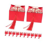 DOITOOL Boîte à Bonbons de Fête Chinoise Moyenne Taille, Motif Pivoine Double Symbole, Couleur Rouge avec Pompons, Coffret D'emballage pour Mariage 12 Pièces, Boîte à Dragées Décorative