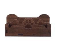DOITOOL Boîte de Rangement pour Cartes de Visite en Bois Organisateur de Bureau Rustique Motif Patte de Chien et Os Gain de Place , pour Cabinet Vétérinaire ou Bureau