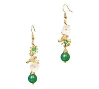 DOITOOL Boucles D'oreilles Pendantes en Agate Verte avec Coquillage et Cuivre, Style Ethnique Chinois, pour L'hiver Solstice et Rencontres Familiales