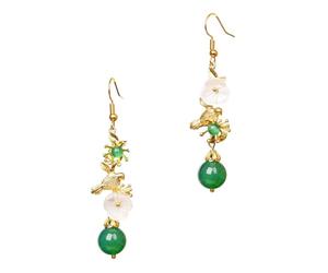 DOITOOL Boucles D'oreilles Pendantes en Agate Verte avec Coquillage et Cuivre, Style Ethnique Chinois, pour L'hiver Solstice et Rencontres Familiales