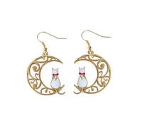 DOITOOL Boucles D'oreilles Pendantes en Alliage Forme Chat et Lune Creuse pour Femmes et Filles, Légères et Faciles à Porter Quotidien, pour Anniversaire ou Remise de Diplôme