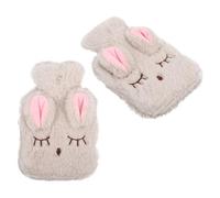 DOITOOL Bouillotte à Eau Chaude 2pcs avec Housses en Peluche Beige, Poche D'injection D'eau, Chauffe-mains D'hiver Décorative