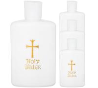 DOITOOL Bouteilles d'eau Bénite Catholique Décorations Élégantes en Plastique Blanc Lot de 4 Mini Bouteilles Portables Croix Dorée pour Baptême ou Présent Religieux