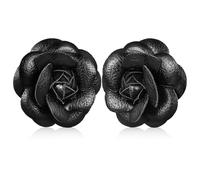 DOITOOL Breloque Fleur Rose en Cuir pour Chaussures, Clips Noirs, Lot de 2 | Satin et Cuir Synthétique, Fixation à Pince Bec de Canard, pour Talons, Paquet et Soirées Costumées