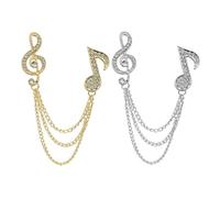 DOITOOL Broche Musicale pour Homme en Alliage Or et Argenté, 2 Pièces Chaînes, Épingle de Col Facile à Mettre et Retirer, Accessoire Créatif pour Costume et Mariage