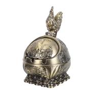 DOITOOL Cendrier Vintage Anti-Vent : Cendrier avec Couvercle - décoratif avec 3 Repose-Cigarettes - Portable en métal avec Statue de Coq pour Table d'intérieur ou d'extérieur (terrasse,