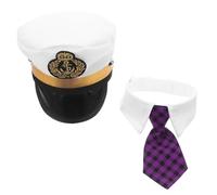 DOITOOL Chapeau De Capitaine De Yacht pour Chat Et Chien Cravate à Carreaux Ajustable Accessoire Décoratif pour Fête Ensemble De Déguisement Léger pour Animal De Compagnie