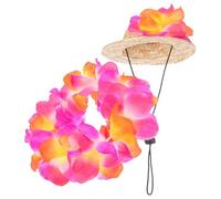 DOITOOL Chapeau de Paille Hawaïen et Guirlande Fleurie pour Animaux de Compagnie, Ensemble 2 Pièces pour Chiens et Chats, Vêtements de Fête D’été Tropical, Accessoires Légers et