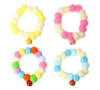 DOITOOL Collier pour Chat Taille M Lot de 4 Pièces Pompons en Peluche Colorés et Cloches, Élastique et Confortable, Accessoire pour Fêtes, Festivals et Usage Quotidien