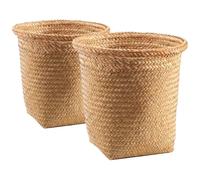 DOITOOL Corbeille à Papier en Rotin Tressé 2 Pièces Panier de Rangement pour Chambre et Bureau, Poubelle Ronde en Osier Cuisine et Salle de Bain