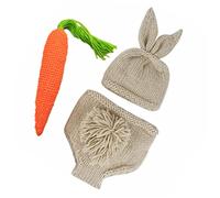 DOITOOL Costume Photo Lapin -né 3 Pièces en Maille Crochet Douce pour Bébé Garçon et Fille Tenue Séance Photo Pâques Accessoire Bébé Blanc Orange