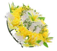 DOITOOL Couronne de Fleurs Artificielles pour Tombe Funéraire, Chrysanthèmes en Soie Jaune, Aspect Naturel et Réaliste, pour Décoration de Deuil Couleur Aléatoire