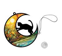 DOITOOL Décoration Murale Chat sur Lune Acrylique Ornement Suspendu pour Fenêtre Art Mural Festif Intérieur Cadeau Original pour Noël