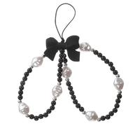DOITOOL Dragonne pour Téléphone en Perles Nœud Papillon Noir, Plastique Délicat, Anti-perte et Facile à Installer, pour Femmes et Filles