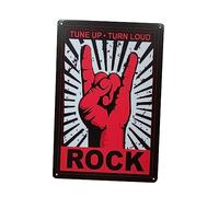 DOITOOL Enseigne Fer Peinte Vintage Panneau Décoratif Tôle pour Mur Bar Café Rock Tune Up Turn Loud