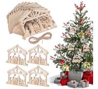 DOITOOL Ensemble 20 Pièces Décorations de Noël en Bois à Suspendre, Ornements Religieux Chrétiens, Décor Naissance de Jésus, Pendentifs Maison Évidée Réutilisables pour Sapin et Déco