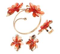 DOITOOL Ensemble Bijoux pour Femmes Minimaliste Éléments Floraux 3d en Acrylique Rouge, Bracelet Manchette Résistant la Décoloration, pour Sorties Décontractées