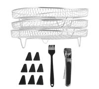 DOITOOL Ensemble de 13 supports pour friteuse à air avec pieds de support, paniers en maille d'acier inoxydable à 3 couches, accessoires ronds pour friteuse à air, pour la cuisson, la