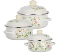 DOITOOL Ensemble de 3 Marmites Émaillées Violettes avec Double Poignée, Tailles 16-18-20 Cm, Revêtement Antiadhésif Résistant Haute Température, pour Cuisson sur Cuisinière et Préparation