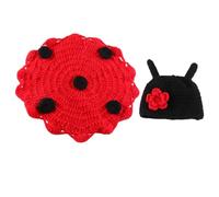 DOITOOL Ensemble Photo Bébé Coccinelle 3 Pièces Chapeau Crochet Bonnet Pantalon Accessoire Photo -Né Costume Tricot Couleur Rouge Noir Léger Portable pour Séance Naissance