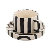 DOITOOL Ensemble Tasse à Café en Céramique Rayée Noire Soucoupe, Mug Créatif pour Latte Art, 1 Pièce, Bureau et Pause Thé, Mug Café Céramique Design Original