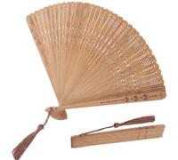 DOITOOL Éventail Pliable Bambou Marron, Éventail à Main Vintage avec Pompon | 31,8 x 18 cm pour Mariage, Danse, Spectacle, Costume Halloween, Soirée à Thème, Cadeau Femme, Décoration et Fêtes Vintage