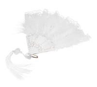DOITOOL Éventail Pliant à Main Vintage en Plume et Dentelle Blanc, Accessoire Délicat pour Danse et Photographie, Léger et Élégant pour Mariages et Fêtes