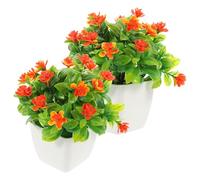 DOITOOL Fleurs Artificielles en Pot 2pcs Décoration Sûre en Plastique pour Rebord de Fenêtre ou École, Plantes de Rose Artificielle Réalistes