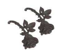 DOITOOL Fonte Noire Crochet Mural Rose 2 Pièces, Style Vintage | Finition Anti-décoloration, Pose Rapide, Usage Multiple, Salon ou Chambre, Décor Ferme et Classique