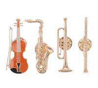 DOITOOL Guitare Saxophone Trompette Flûte 4pcs Instruments Vintage Bijoux Musicaux en Alliage Or Léger et Résistant pour Fêtes et Occasions Spéciales