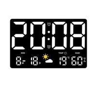 DOITOOL Horloge Murale Numérique LED Noire Affichage Grosse Taille, Fonction Alarme et Prévision Météo, pour Salon et Bureau Moderne