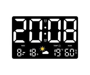 DOITOOL Horloge Murale Numérique LED Noire Affichage Grosse Taille, Fonction Alarme et Prévision Météo, pour Salon et Bureau Moderne