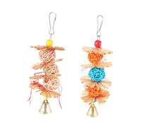 DOITOOL Jouets À Mâcher pour Perroquets Lot De 2 Clochettes Suspendues en Rotin Herbe Naturelle Tissée pour Petits Oiseaux Couleur Aléatoire