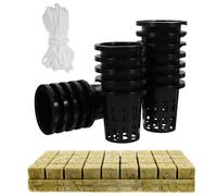 DOITOOL Kit de Culture Hydroponique Paniers de Culture et Coton Absorbant 30x30x40mm pour Jardinage Intérieur, 20 Paniers et 36 Morceaux de Laine de Roche, Système de Germination