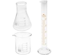 DOITOOL Kit de Laboratoire Scientifique pour Applications Scientifiques sans Fuite Latérale 3 Pièces en Verre Bécher Gradué, Cylindre Gradué, Résistant Haute Température