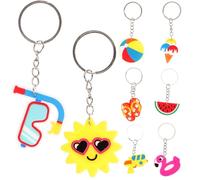 DOITOOL Lot de 10 Porte-clés Pvc Légers Thème Été Plage Hawaïenne, Pendentifs Créatifs Faciles à Ranger pour Fête D'anniversaire ou Souvenirs D'été Plusieurs styles