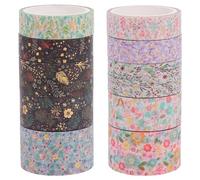 DOITOOL Lot de 10 Set de Rubans Adhésifs Washi Décoratifs 3 Mètres, Ruban Adhésif Masking Tape en Papier Japonerie, Motifs Fleurs, pour Scrapbooking, Loisirs Créatifs et Décoration