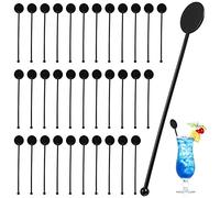 DOITOOL Lot de 100 bâtonnets à cocktail en plastique avec dessus en forme de disque de 17,8 cm (noir)
