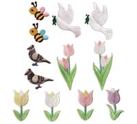 DOITOOL Lot de 12 Écussons Thermocollants Oiseaux de Dessin Animé, Patchs Auto-adhésifs en Tissu sans Bord, Motifs Cartoon Colorés pour Vêtements, Paquet et Accessoires Diy, Résistants