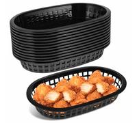 DOITOOL Lot De 12 Paniers De Restauration Rapide Noirs - Corbeille à Pain Ovale En Plastique RéUtilisable 23cm - Plateau Pour Burger Frites Hot Dog Sandwich Fruit Sweets - Accessoires Service Bbq